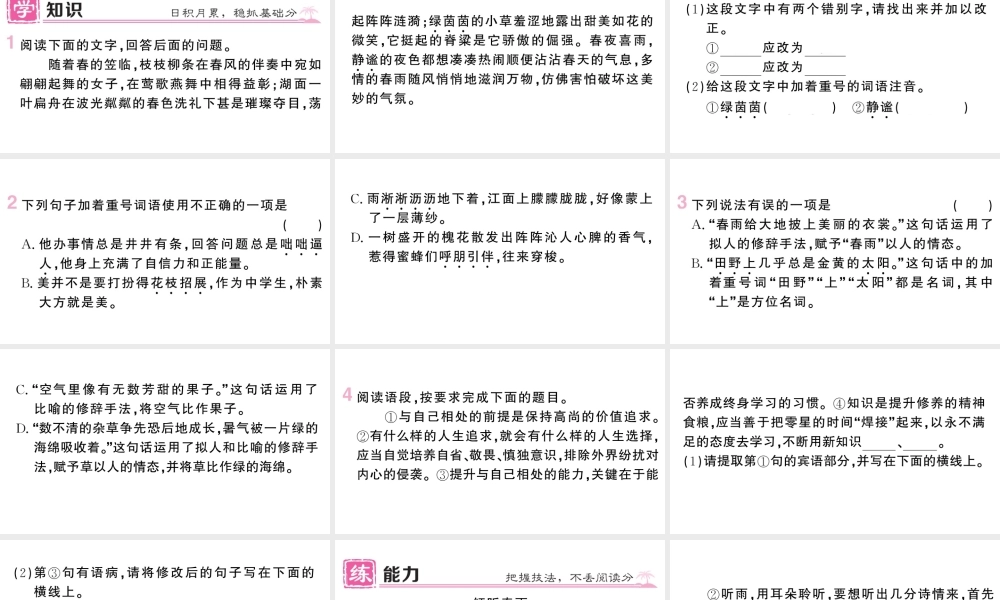 （河北专版）七年级语文上册 第一单元 3 雨的四季课件 新人教版-新人教版初中七年级上册语文课件