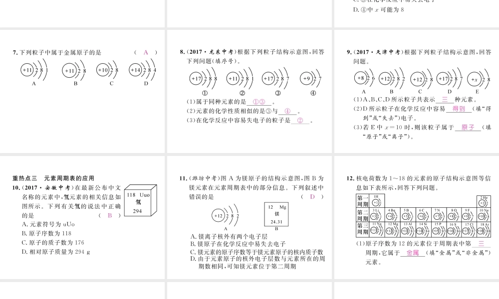 （江西专版）秋九年级化学上册 第3单元 物质构成的奥秘重热点、易错点突破作业课件 （新版）新人教版-（新版）新人教版初中九年级上册化学课件