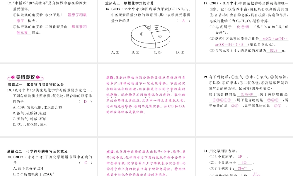 （江西专版）秋九年级化学上册 第4单元 自然界的水重热点、易错点突破作业课件 （新版）新人教版-（新版）新人教版初中九年级上册化学课件