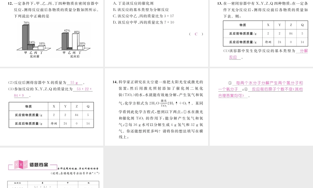 （江西专版）秋九年级化学上册 第5单元 化学方程式 5.1 质量守恒定律 第2课时 化学方程式作业课件 （新版）新人教版-（新版）新人教版初中九年级上册化学课件