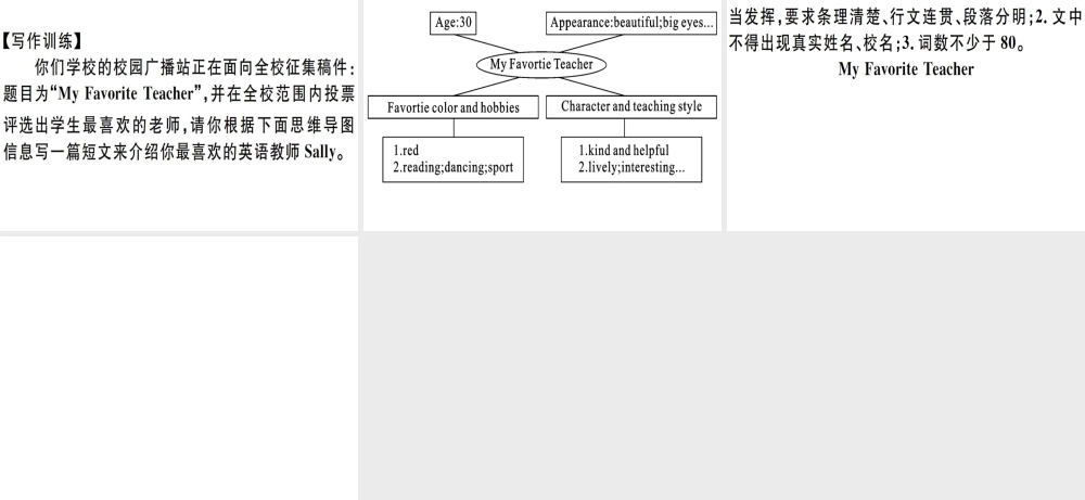 （江西专版）秋八年级英语上册 Unit 4 What’s the best movie theater写作专项习题课件 （新版）人教新目标版-（新版）人教新目标版初中八年级上册英语课件