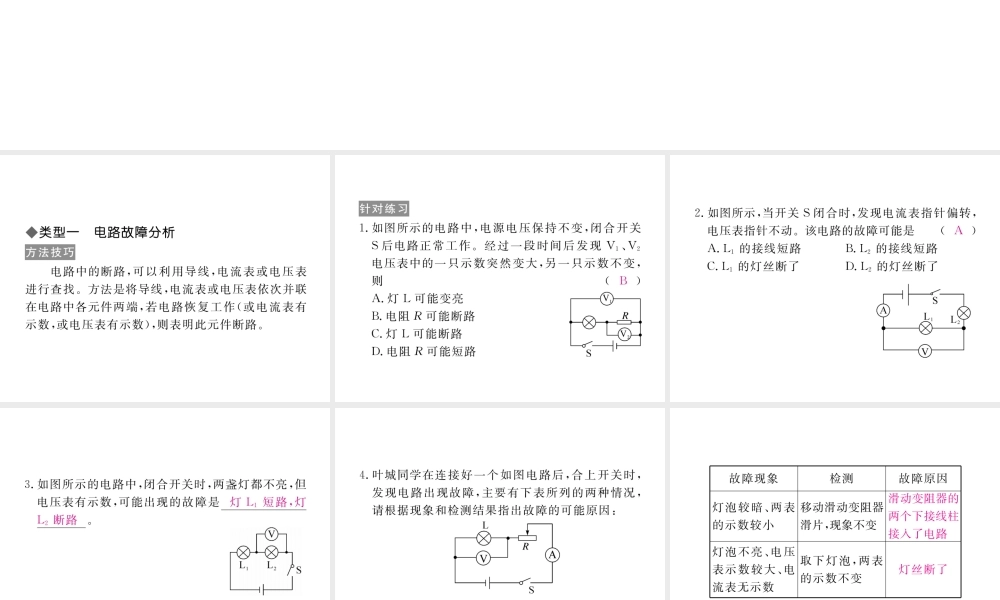 （江西专用）九年级物理全册 专题四 电路故障分析和动态电路分析同步练习课件 （新版）新人教版-（新版）新人教版初中九年级全册物理课件