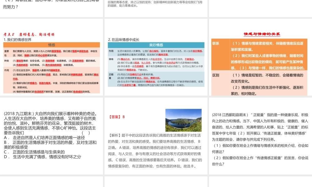 （江西专用）中考道德与法治总复习 考点2 磨砺意志、陶冶情操 课件-人教版初中九年级全册政治课件