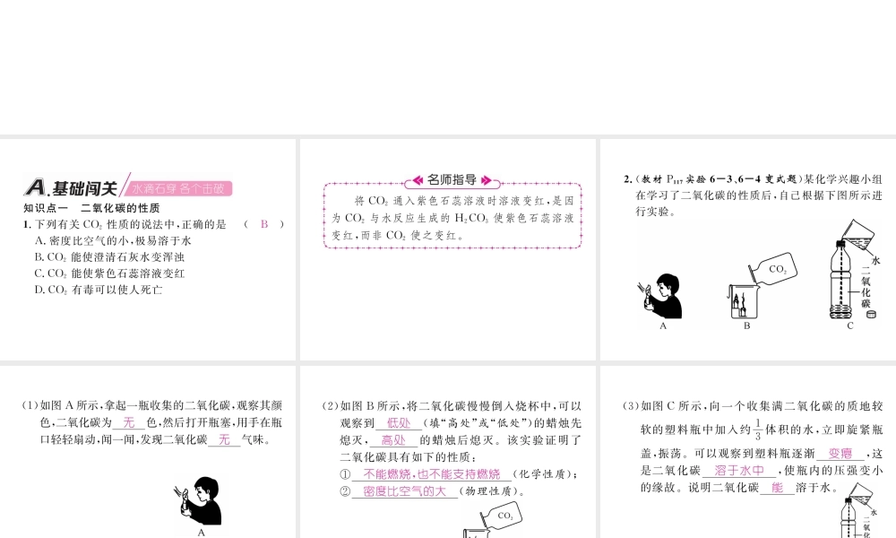 （江西专版）秋九年级化学上册 第6单元 碳和碳的化合物 6.3 二氧化碳和一氧化碳 第1课时 二氧化碳作业课件 （新版）新人教版-（新版）新人教版初中九年级上册化学课件