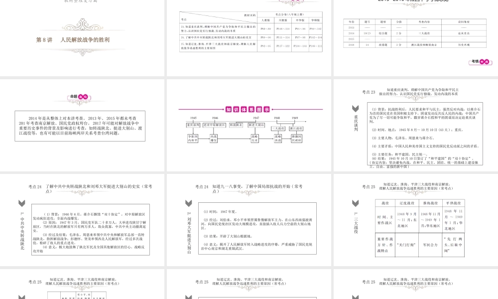 （江西专用）中考历史总复习 第八单元 人民解放战争的胜利课件-人教版初中九年级全册历史课件