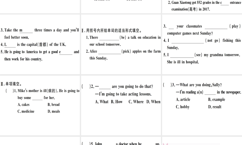 （江西专版）秋八年级英语上册 Unit 6 I’m going to study computer science（第2课时）习题课件 （新版）人教新目标版-（新版）人教新目标版初中八年级上册英语课件