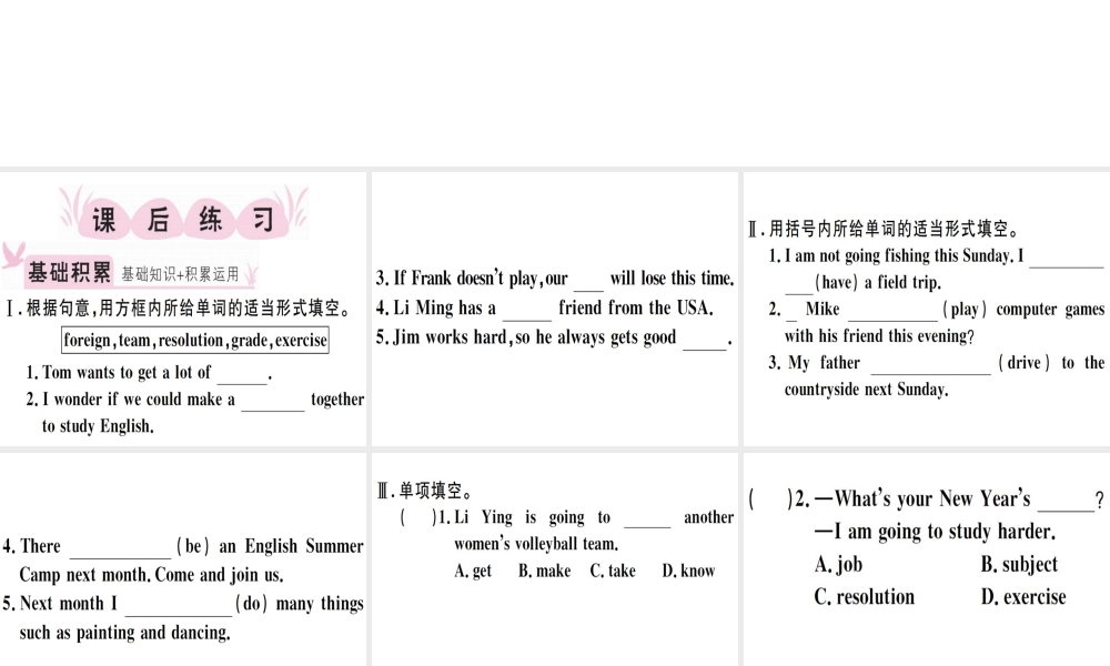 （江西专版）秋八年级英语上册 Unit 6 I’m going to study computer science（第3课时）习题课件 （新版）人教新目标版-（新版）人教新目标版初中八年级上册英语课件