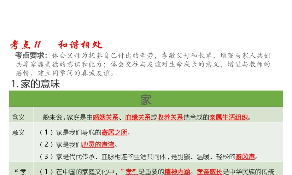 （江西专用）中考道德与法治总复习 考点11 和谐相处课件)-人教版初中九年级全册政治课件