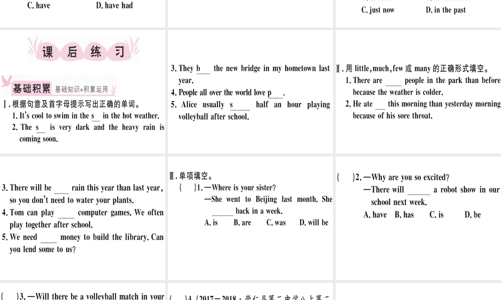 （江西专版）秋八年级英语上册 Unit 7 Will people have robots（第2课时）习题课件 （新版）人教新目标版-（新版）人教新目标版初中八年级上册英语课件