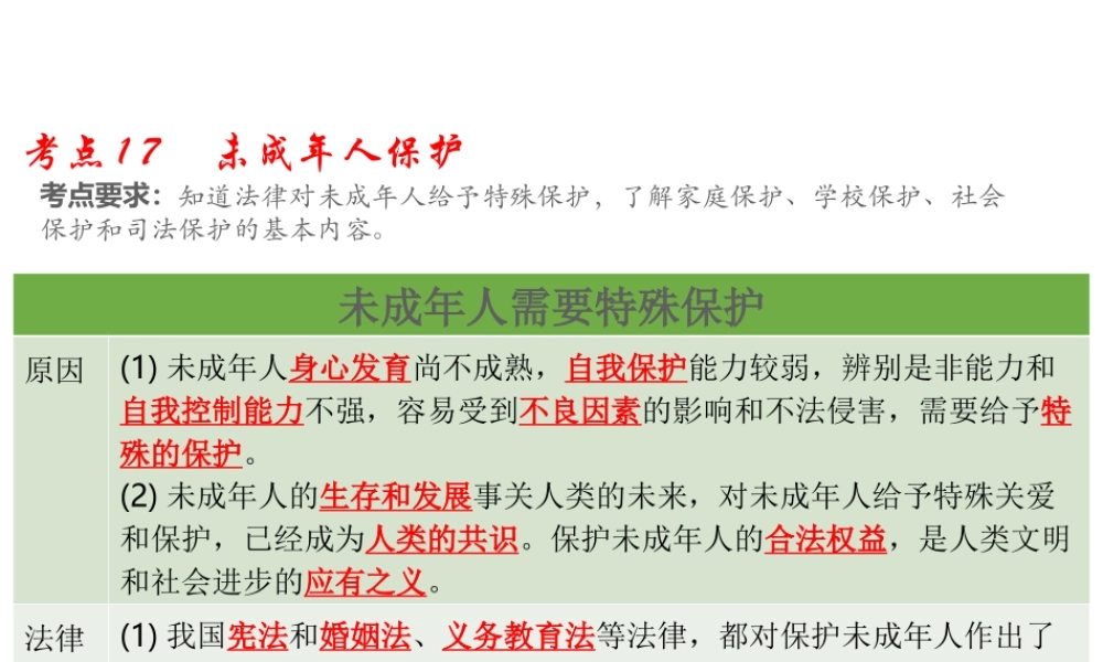 （江西专用）中考道德与法治总复习 考点17 未成年人保护课件-人教版初中九年级全册政治课件