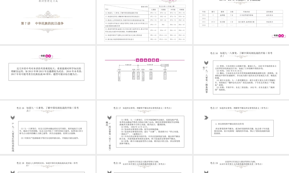（江西专用）中考历史总复习 第七单元 中华民族的抗日战争课件-人教版初中九年级全册历史课件