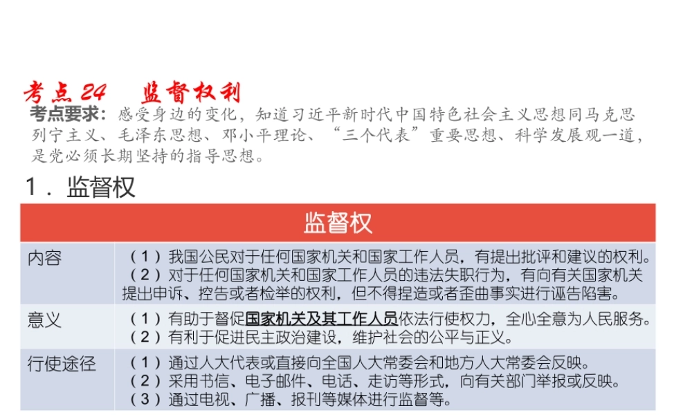 （江西专用）中考道德与法治总复习 考点24 监督权利课件-人教版初中九年级全册政治课件