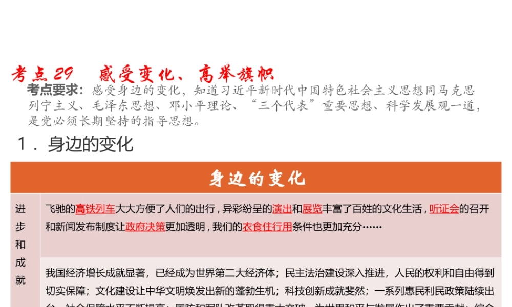 （江西专用）中考道德与法治总复习 考点29 感受变化 高举旗帜课件-人教版初中九年级全册政治课件