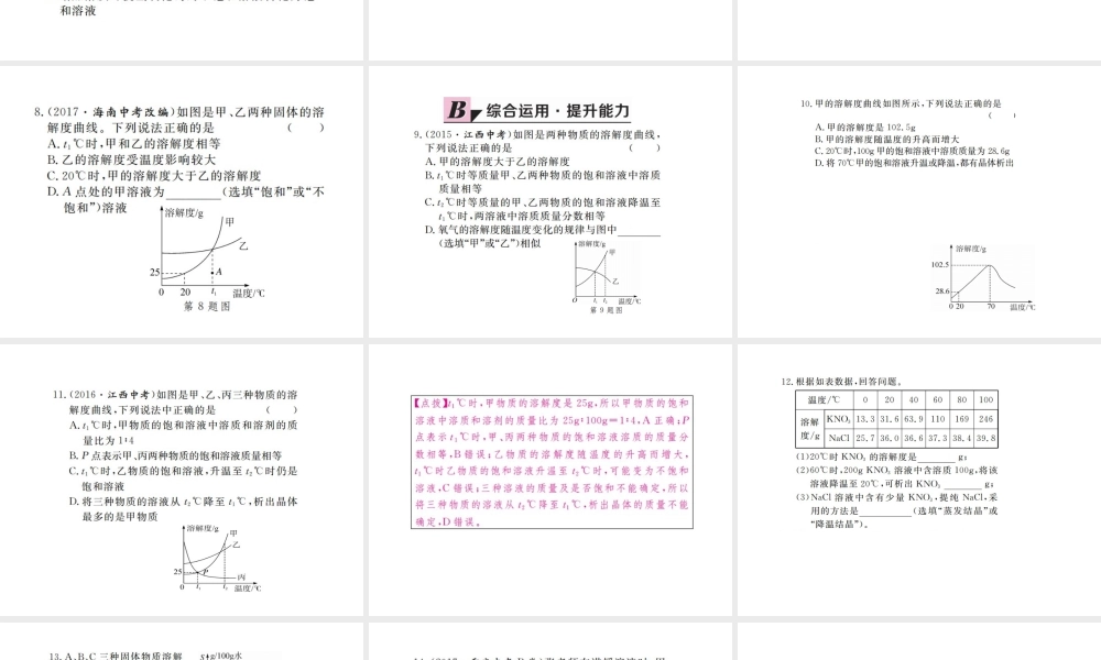 （江西专版）春九年级化学下册 第9单元 溶液 课题2 溶解度 第2课时 溶解度课件 （新版）新人教版-（新版）新人教版初中九年级下册化学课件