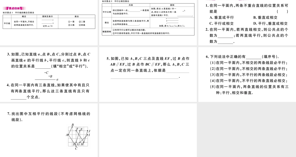 （江西级数学下册 第五章 相交线与平行线5.2 平行线及其判定5.2.1 平行线习题课件（新版）新人教版-（新版）新人教级下册数学课件