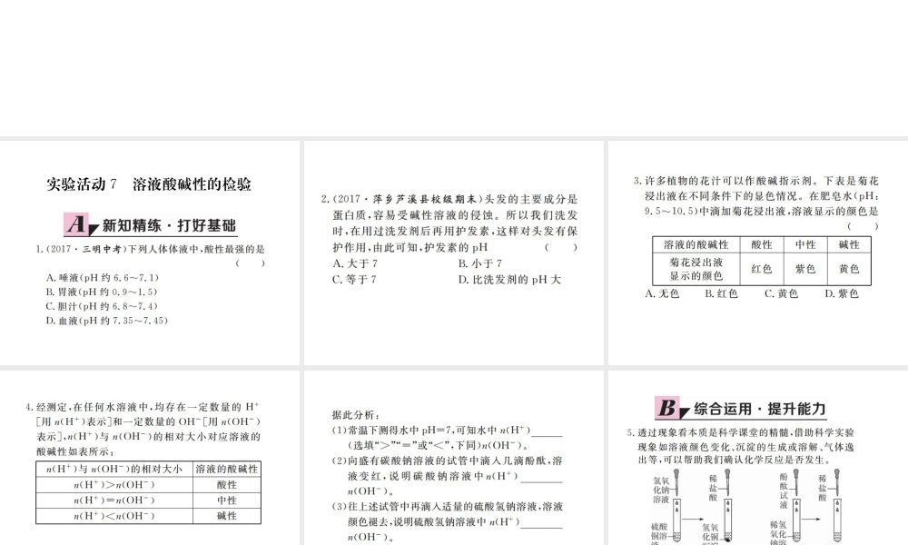 （江西专版）春九年级化学下册 第10单元 酸和碱 实验活动7 溶液酸碱性的检验课件 （新版）新人教版-（新版）新人教版初中九年级下册化学课件