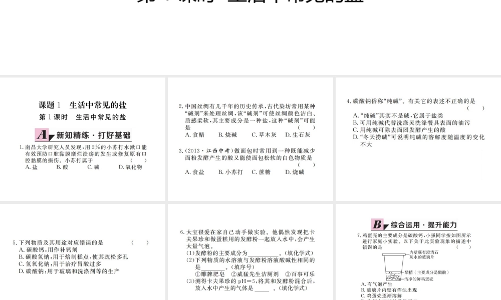 （江西专版）春九年级化学下册 第11单元 盐 化肥 课题1 生活中常见的盐 第1课时 生活中常见的盐课件 （新版）新人教版-（新版）新人教版初中九年级下册化学课件