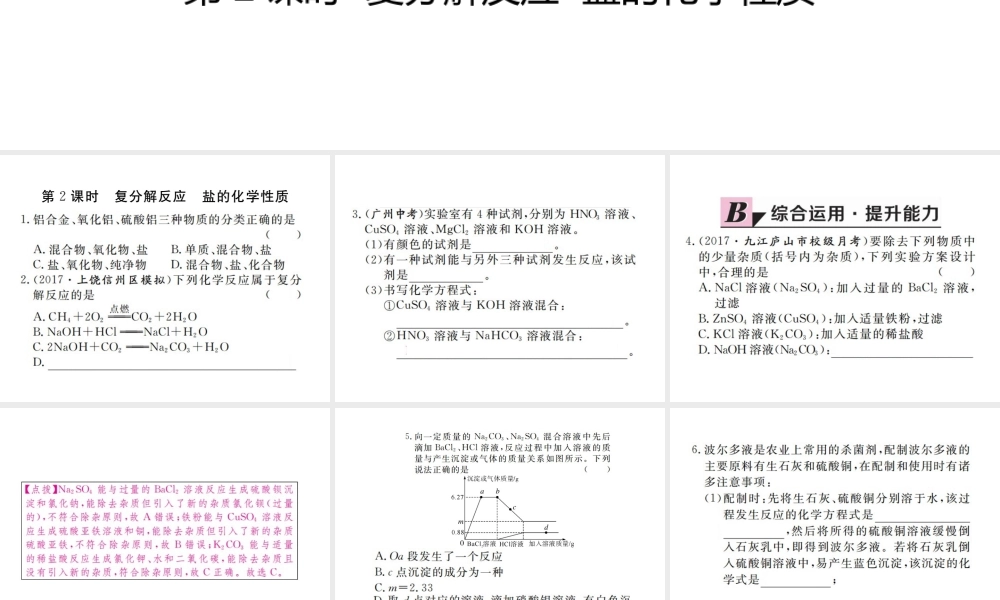 （江西专版）春九年级化学下册 第11单元 盐 化肥 课题1 生活中常见的盐 第2课时 复分解反应 盐的化学性质课件 （新版）新人教版-（新版）新人教版初中九年级下册化学课件