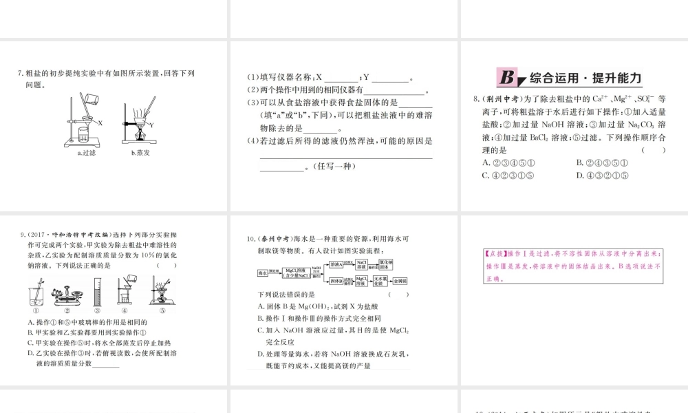 （江西专版）春九年级化学下册 第11单元 盐 化肥 实验活动8 粗盐中难溶性杂质的去除课件 （新版）新人教版-（新版）新人教版初中九年级下册化学课件
