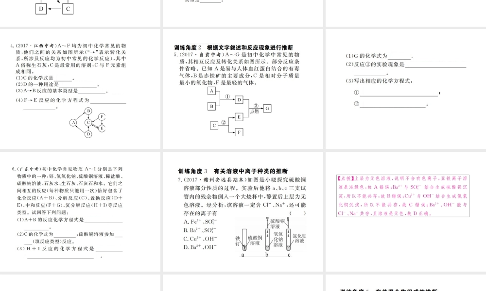 （江西专版）春九年级化学下册 第11单元 盐 化肥 专题训练（六）物质的推断课件 （新版）新人教版-（新版）新人教版初中九年级下册化学课件