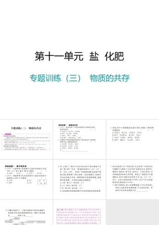 （江西专版）春九年级化学下册 第11单元 盐 化肥 专题训练（三）物质的共存课件 （新版）新人教版-（新版）新人教版初中九年级下册化学课件