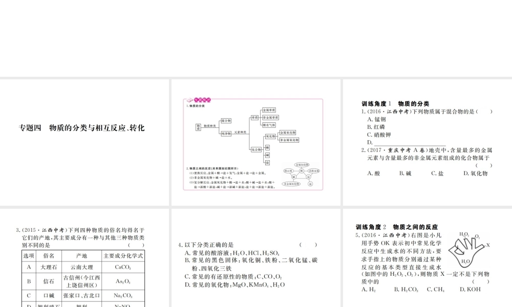 （江西专版）春九年级化学下册 第11单元 盐 化肥 专题训练（四）物质的分类与相互反应、转化课件 （新版）新人教版-（新版）新人教版初中九年级下册化学课件