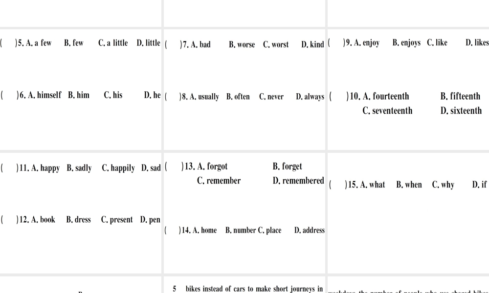 （江西专版）秋八年级英语上册 期末复习专项 专项二 完形填空习题课件 （新版）人教新目标版-（新版）人教新目标版初中八年级上册英语课件