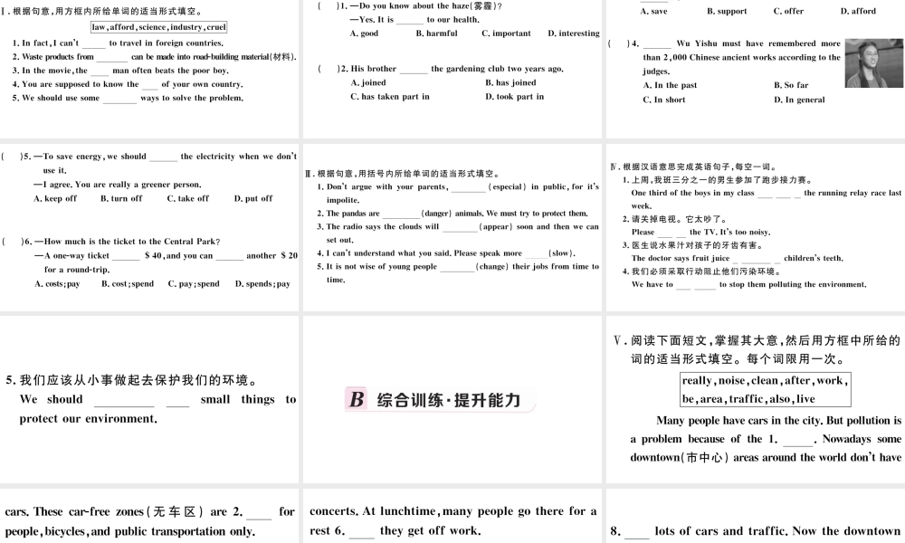 （江西专版）秋九年级英语全册 Unit 13 We’re trying to save the earth第二课时习题课件 （新版）人教新目标版-（新版）人教新目标版初中九年级全册英语课件