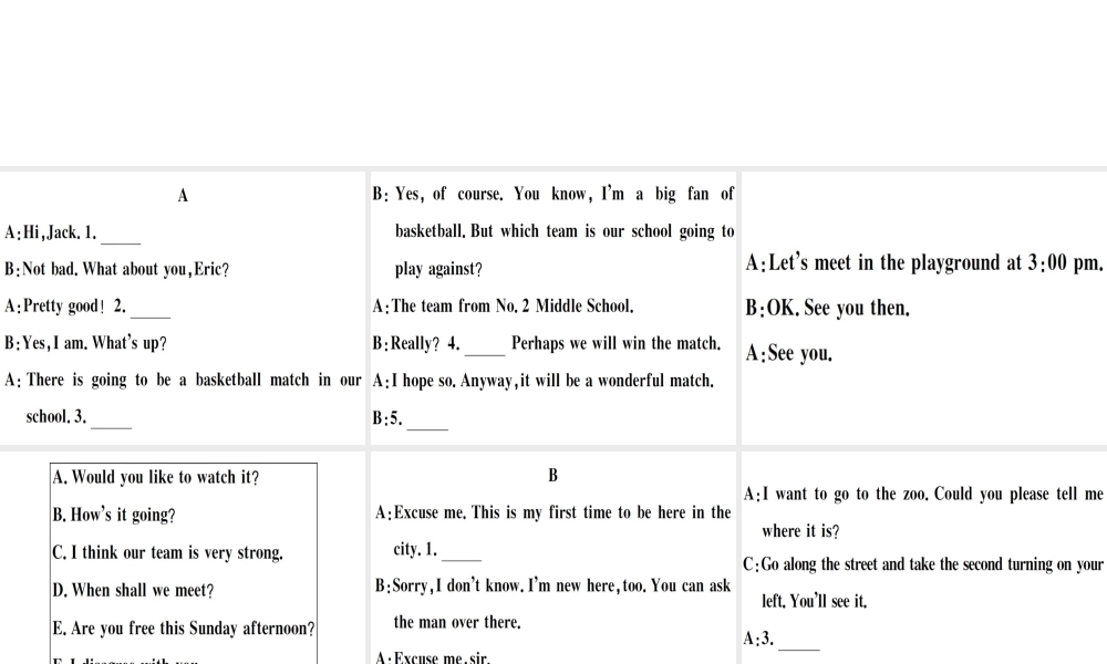 （江西专版）秋八年级英语上册 期末复习专项 专项六 补全对话习题课件 （新版）人教新目标版-（新版）人教新目标版初中八年级上册英语课件