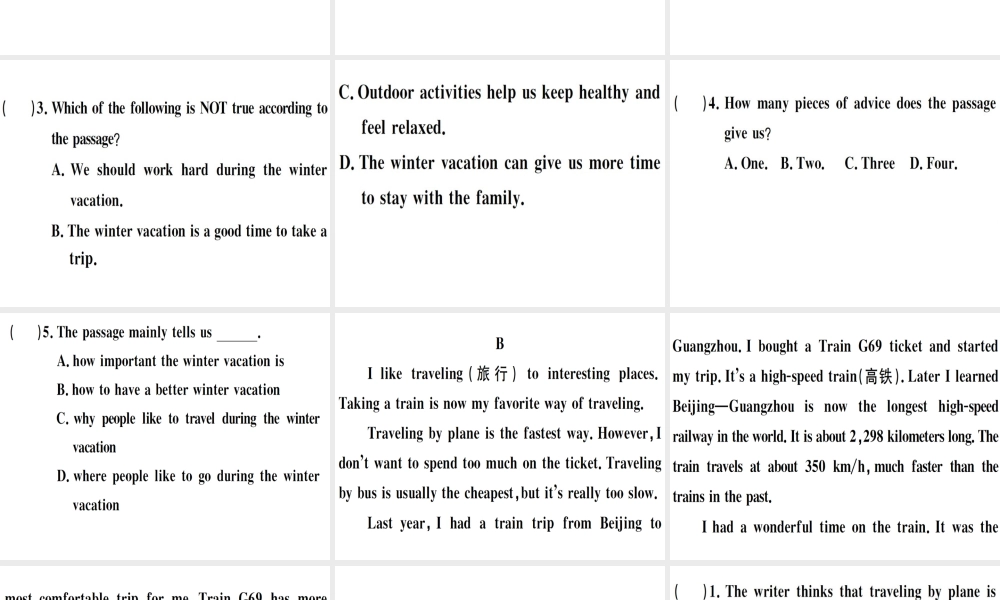（江西专版）秋八年级英语上册 期末复习专项 专项四 阅读选择习题课件 （新版）人教新目标版-（新版）人教新目标版初中八年级上册英语课件