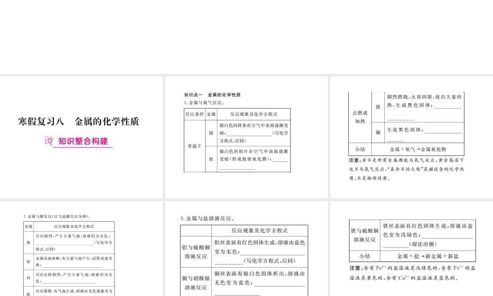 （江西专版）春九年级化学下册 寒假复习八 金属的化学性质课件 （新版）新人教版-（新版）新人教版初中九年级下册化学课件