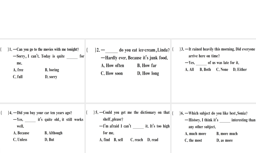 （江西专版）秋八年级英语上册 期末复习专项 专项一 单项填空习题课件 （新版）人教新目标版-（新版）人教新目标版初中八年级上册英语课件