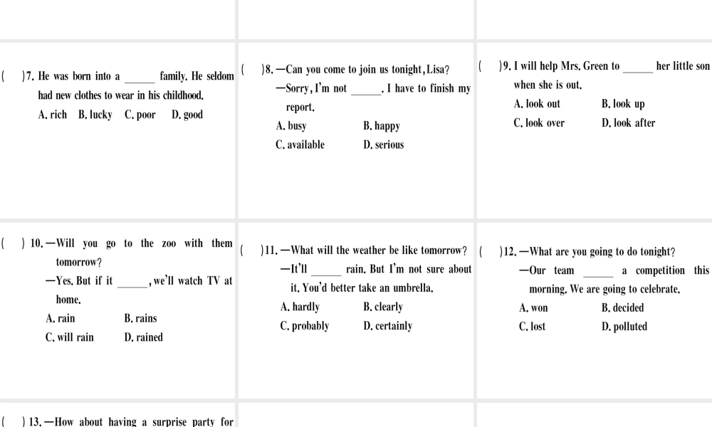 （江西专版）秋八年级英语上册 期末复习专项 专项一 单项填空习题课件 （新版）人教新目标版-（新版）人教新目标版初中八年级上册英语课件