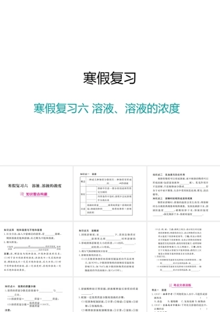 （江西专版）春九年级化学下册 寒假复习六 溶液、溶液的浓度课件 （新版）新人教版-（新版）新人教版初中九年级下册化学课件