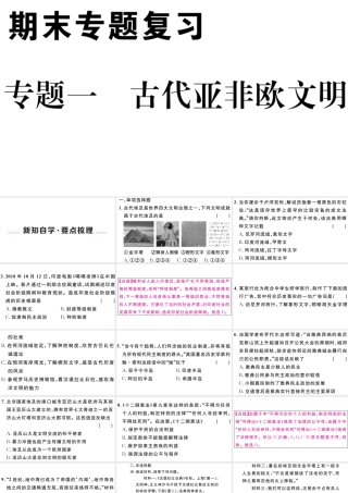 （江西专版）秋九年级历史上册 期末专题复习一 古代亚非欧文明习题课件 新人教版-新人教版初中九年级上册历史课件