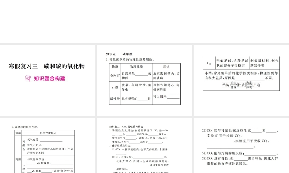 （江西专版）春九年级化学下册 寒假复习三 碳和碳的氧化物课件 （新版）新人教版-（新版）新人教版初中九年级下册化学课件