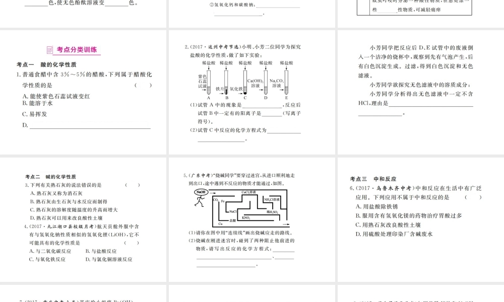 （江西专版）春九年级化学下册 寒假复习十 酸和碱的化学性质课件 （新版）新人教版-（新版）新人教版初中九年级下册化学课件