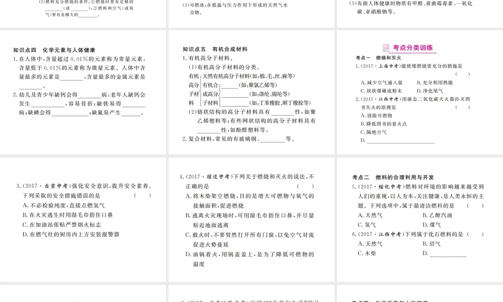 （江西专版）春九年级化学下册 寒假复习十八 化学与社会发展课件 （新版）新人教版-（新版）新人教版初中九年级下册化学课件