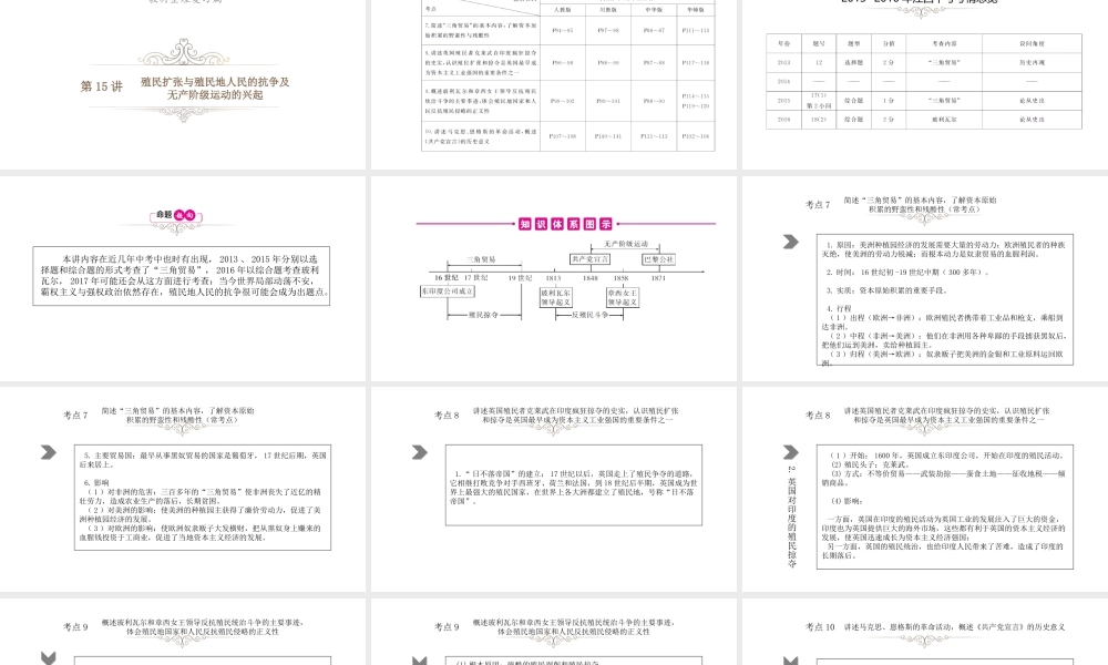 （江西专用）中考历史总复习 第十五单元 殖民扩张与殖民地人民的抗争及无产阶级运动的兴起课件-人教版初中九年级全册历史课件