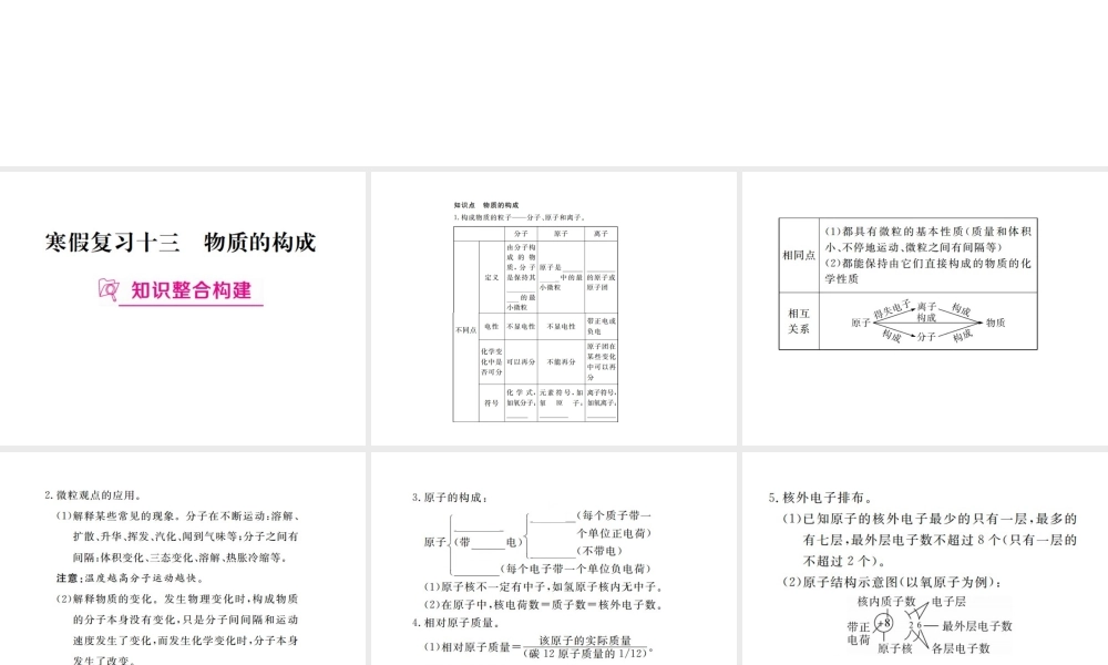 （江西专版）春九年级化学下册 寒假复习十三 物质的构成课件 （新版）新人教版-（新版）新人教版初中九年级下册化学课件