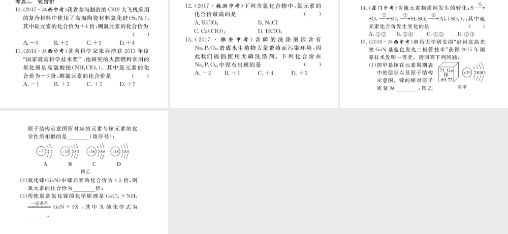 （江西专版）春九年级化学下册 寒假复习十五 化学式、化合价课件 （新版）新人教版-（新版）新人教版初中九年级下册化学课件