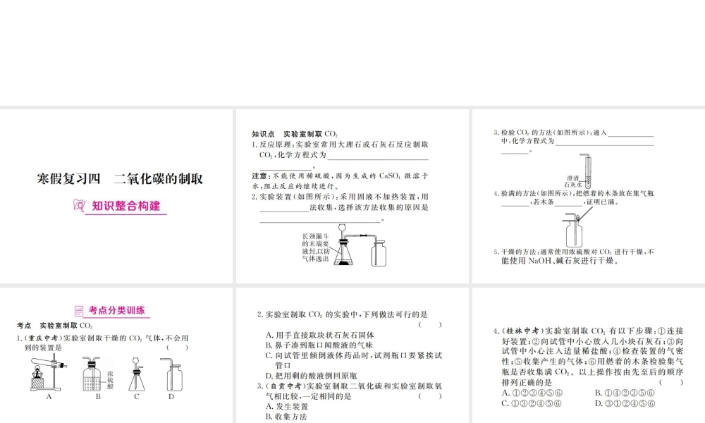 （江西专版）春九年级化学下册 寒假复习四 二氧化碳的制取课件 （新版）新人教版-（新版）新人教版初中九年级下册化学课件