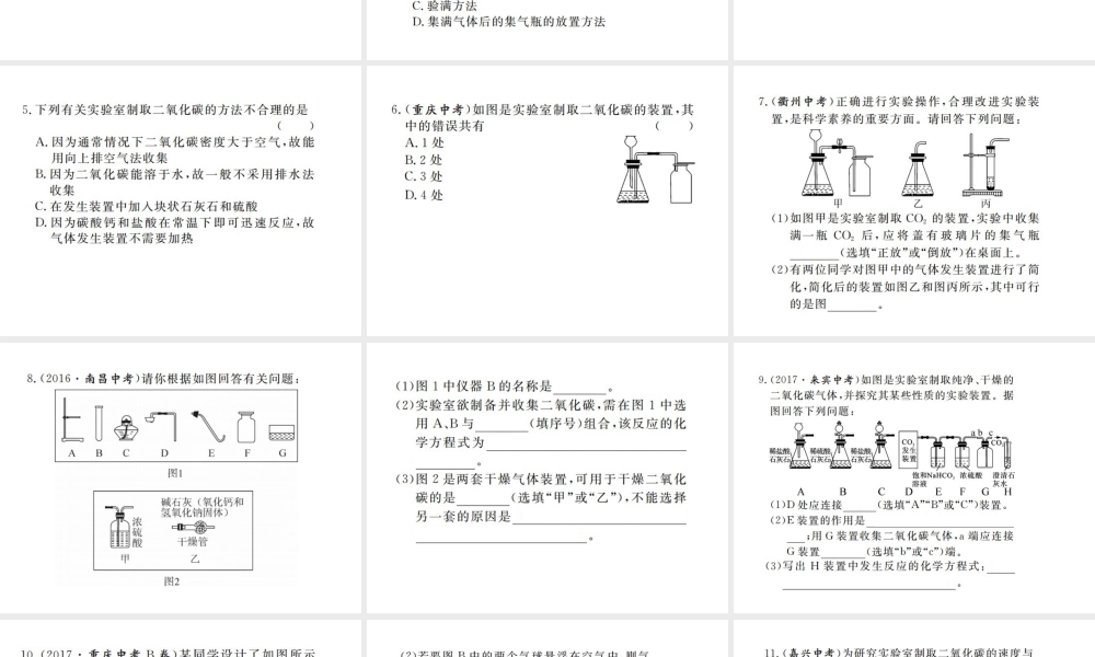 （江西专版）春九年级化学下册 寒假复习四 二氧化碳的制取课件 （新版）新人教版-（新版）新人教版初中九年级下册化学课件