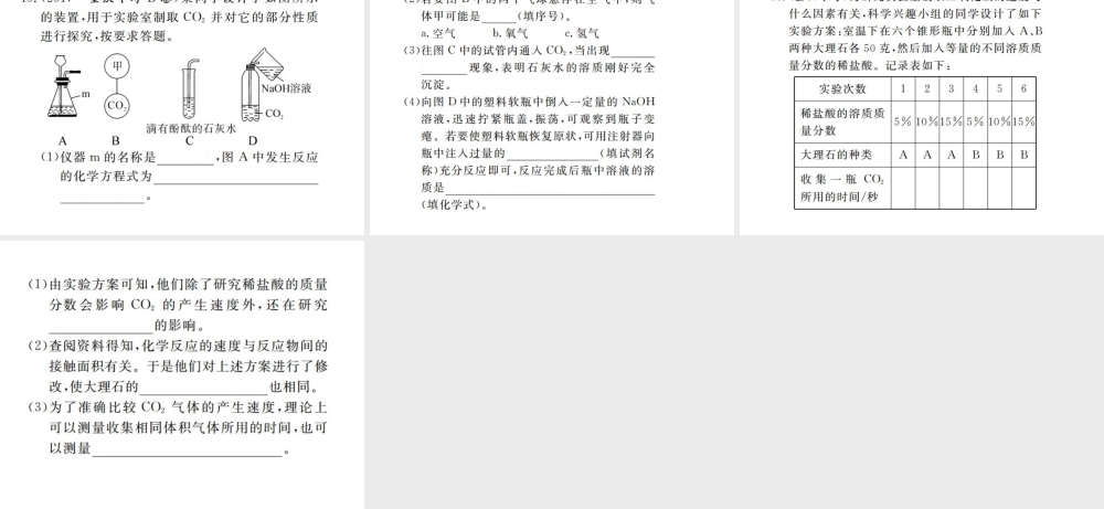 （江西专版）春九年级化学下册 寒假复习四 二氧化碳的制取课件 （新版）新人教版-（新版）新人教版初中九年级下册化学课件