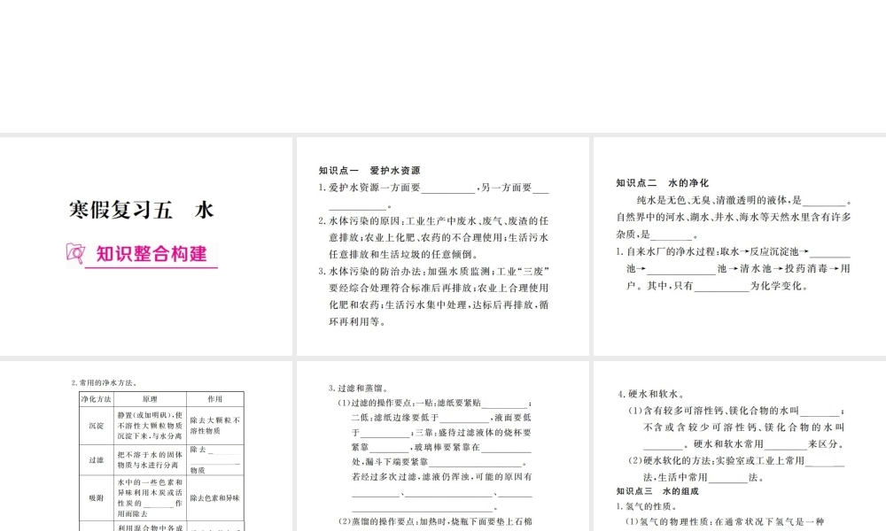 （江西专版）春九年级化学下册 寒假复习五 水课件 （新版）新人教版-（新版）新人教版初中九年级下册化学课件