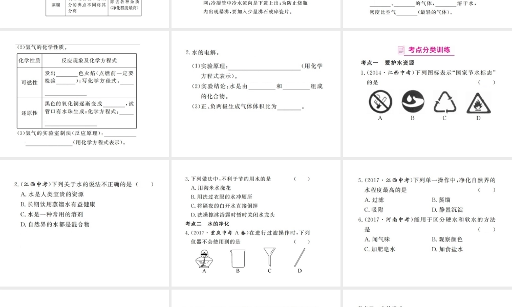 （江西专版）春九年级化学下册 寒假复习五 水课件 （新版）新人教版-（新版）新人教版初中九年级下册化学课件