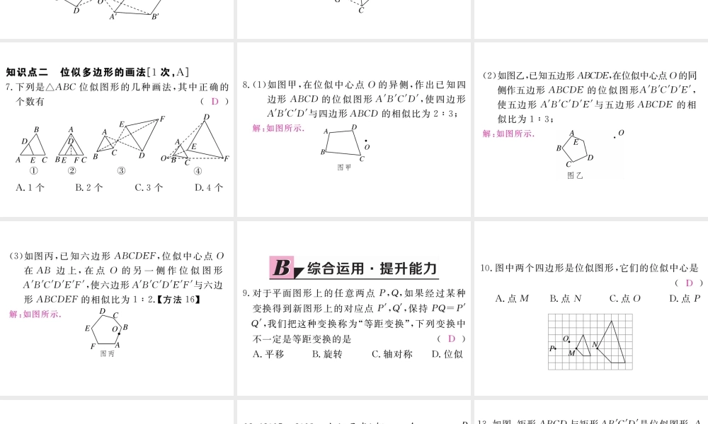 （江西专级数学上册 第四章 图形的相似 4.8 图形的位似 第1课时 位似多边形及其性质习题讲评课件 （新版）北师大版-（新版）北师大级上册数学课件