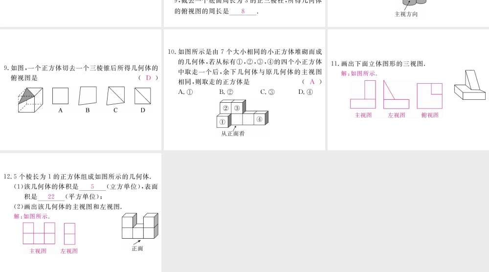 （江西专级数学上册 第五章 投影与视图 5.2 视图 第1课时 简单图形的三视图习题讲评课件 （新版）北师大版-（新版）北师大级上册数学课件