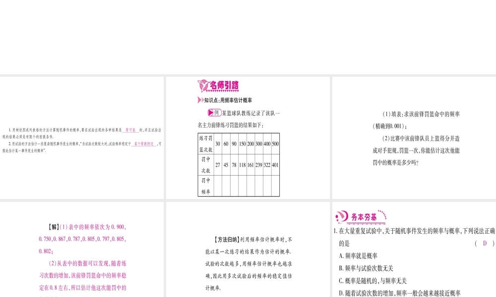 （江西专版）秋九年级数学上册 第3章 概率的进一步认识 3.2 用频率估计概率作业课件 （新版）北师大版-（新版）北师大版初中九年级上册数学课件