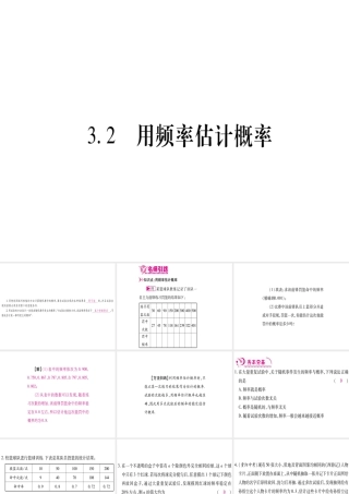 （江西专版）秋九年级数学上册 第3章 概率的进一步认识 3.2 用频率估计概率作业课件 （新版）北师大版-（新版）北师大版初中九年级上册数学课件